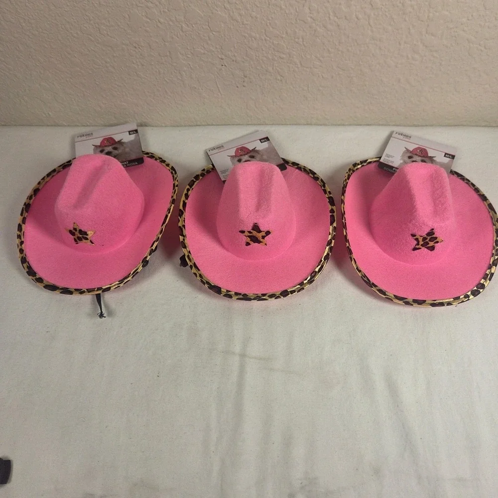 3 Rubies Pets Pink Cowboy Hat Leopard Print Star Dog Costume Accessory ML 202313